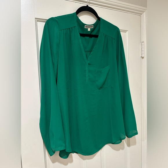 Pleione long sleeve pull on work chic crayon green blouse top - Picture 4 of 10